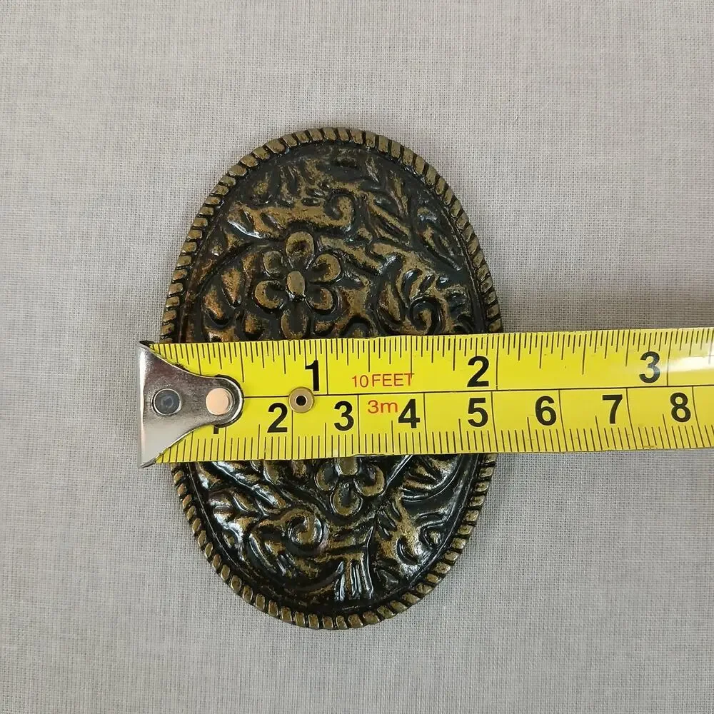 oval brass floral vintage belt buckle scarf slide  3